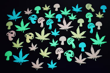 48 Piece Glow in The Dark Marijuana Weed Pot Leafs and Groovy Mushrooms Wall Ceiling Decor
